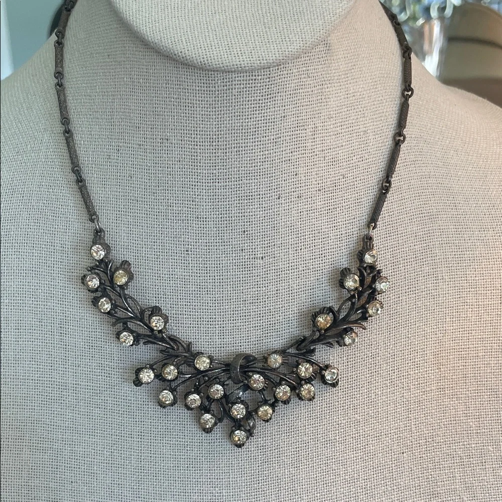 VTG Crystal Branch Statement Necklace - Gunmetal and Clear
